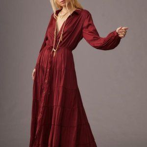 BY ANTHROPOLOGIE Tiered Button Front Dress - Crimson Size S